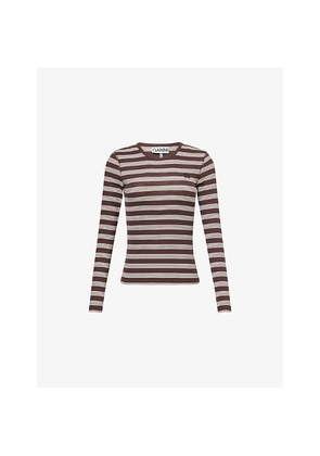 Womens Ganni Striped Long-Sleeve Cotton-Rib Top