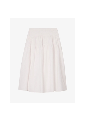 Womens Whistles Tiered-Hem Regular-Fit Cotton Midi Skirt