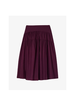 Womens Whistles Tiered-Hem Regular-Fit Cotton Midi Skirt