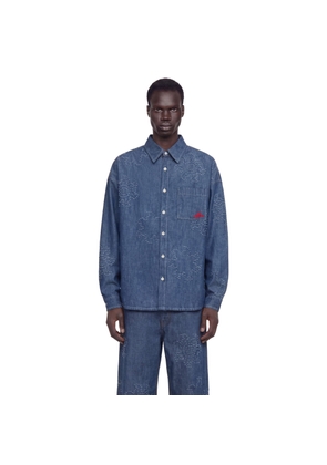 Frayed Sun Motif Shirt in Chambray