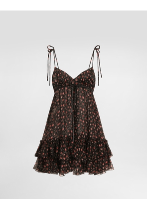 Dolce & Gabbana Small Rose-print Short Chiffon Dress - Woman Dresses Multicolor 50