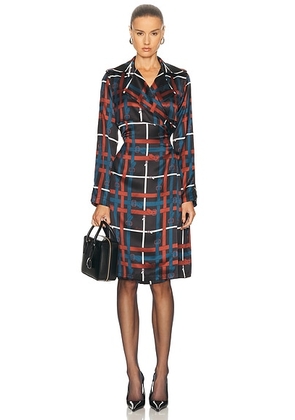 Burberry Sally Patterned Trenchcoat in Petrol Blue - Black. Size 4 (also in ).