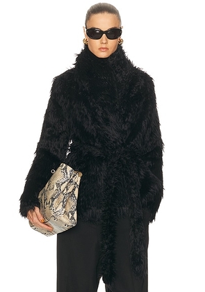 Balenciaga Furry Wrap Jacket in Black - Black. Size L (also in M, XS).