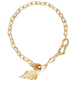 Chloe Flower Choker Necklace in Gold & White - Metallic Gold. Size all.