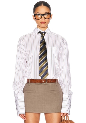 Helsa Classic Fit Stripe Poplin Shirt in White & Brown Stripe - Neutral. Size XS (also in M).