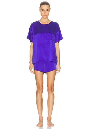 LUNYA Washable Silk Tee Short Set in Cobalt Dream - Royal. Size L (also in M, S, XS).