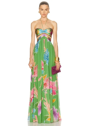 Retrofete Rabel Dress in Kiwi Hibiscus Floral - Green. Size L (also in S, XS).