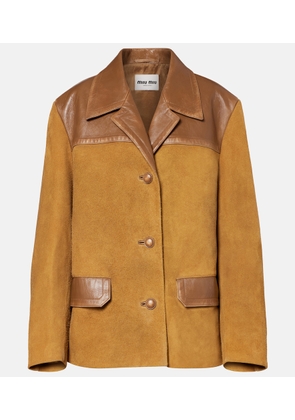 Miu Miu Leather-trimmed oversized suede jacket
