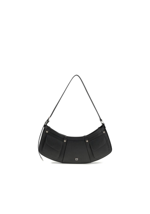 PINKO Black Calf Leather Bos Taurus Shoulder Bag