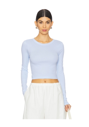 Enza Costa Supima Baby Long Sleeve Cropped Top in Baby Blue. Size M. Also in L, S, XL, XS.