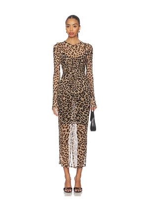 Good American Mesh Ruched Maxi Dress in Brown. Size M. Also in S.