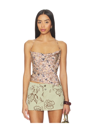 Juliet Johnstone Satin Cowl Neck Halter Top in Brown. Size L. Also in M, S, XS.