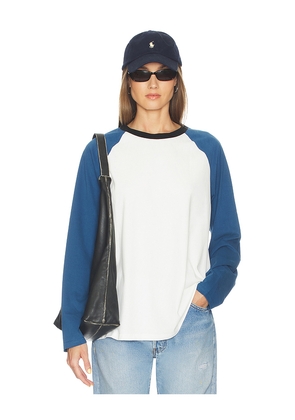 LIONESS Kravitz Baseball Tee in White,Blue. Size L. Also in M, S, XS.