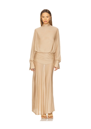 SEROYA Swan Gown in Tan. Size L. Also in S.