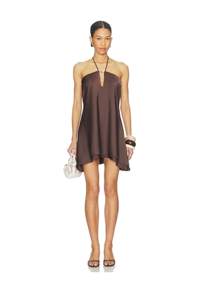 Runaway The Label Freya Flowy Halter Mini Dress in Chocolate. Size L. Also in M, S, XL, XS, XXL.