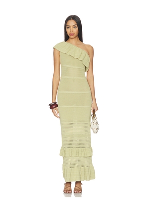 Tularosa Kenzee Ruffle Midi Dress in Sage. Size L. Also in M, S, XL, XS, XXS.