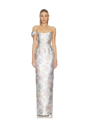 SAU LEE Jackson Brocade Gown in Peach. Size 0. Also in 00, 12, 2, 4, 6.