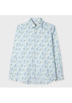 Paul Smith Tailored-Fit Blue 'Watercolour Blossom' Print Shirt