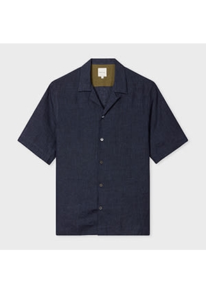 Paul Smith Navy Linen Short-Sleeve Shirt Blue