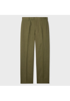 Paul Smith Relaxed-Fit Khaki Linen Trousers Green