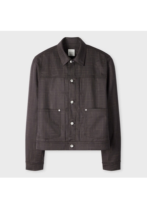Paul Smith Aubergine Wool Check Pleated Trucker Jacket Purple