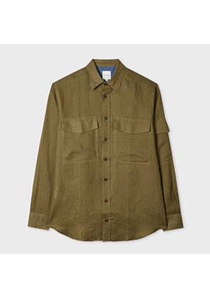 Paul Smith Khaki Linen Patch-Pocket Shirt Green