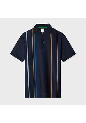 Paul Smith Navy Stripe Cotton Polo Shirt Blue