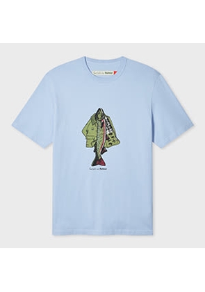 Paul Smith Loves Barbour Paul Smith loves Barbour - Mid Blue 'Fishing Jacket' Print T-Shirt