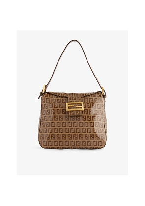 Womens Reselfridges Pre-Loved Fendi Zucchino Crystal Double Flap Canvas Shoulder Bag