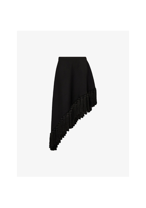Womens Alaia Asymmetric Tassel Wool Midi Skirt