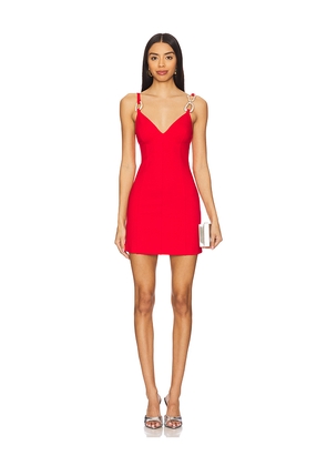 AREA Crystal Link Mini Dress in Red. Size XS. Also in L.