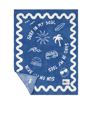 Barefoot Dreams Cozychic Smileyworld Surf Stroller Blanket in Blue.