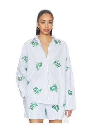 Essentiel Antwerp Jalinki Embroidered Shirt in White,Blue. Size L. Also in M, S, XS.