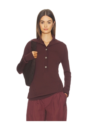 Entire Studios High Neck Henley Top in Chocolate. Size L. Also in M, S, XS, XXS.