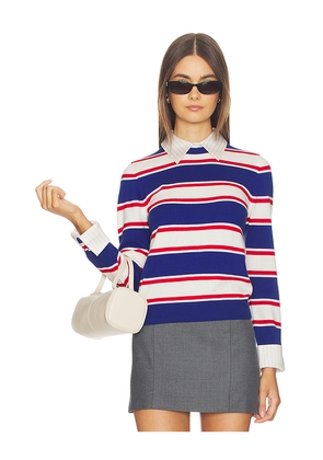 Alice + Olivia Porla Collared Sweater in Blue,Red. Size L. Also in M, S, XL, XS.