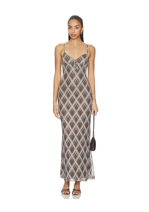 ALL THE WAYS Elaine Maxi Dress in Brown,Light Grey. Size L. Also in M, S, XL, XS, XXS.