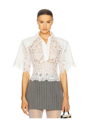 Helsa The Lace Shirt With Shoulder Pad in White. Size S. Also in XS.