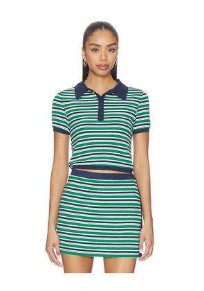 SIMKHAI Marnie Knit Polo in Green,Navy. Size L. Also in M, S, XS.