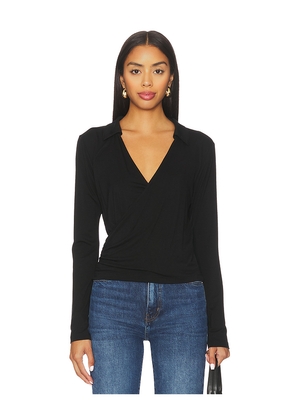 LNA Camryn Wrap Long Sleeve Top in Black. Size S. Also in M.