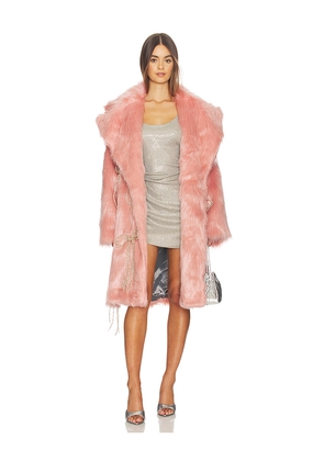 Milkwhite Faux Fur Coat With Faux Pearls in Pink.