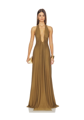 MISHA The Jennifer Cupro Maxi Dress in Olive. Size L. Also in XS.