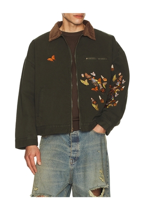 Ryoko Rain Butterfly Work Jacket in Green. Size L. Also in M, XL/1X.