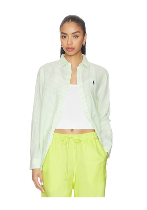 Polo Ralph Lauren Linen Long Sleeve Sport Shirt in Green,White. Size L. Also in M, S, XL, XS, XXS.