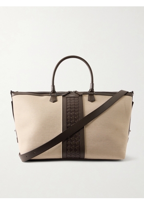 Serapian - Leather-Trimmed Canvas Weekend Bag - Men - Neutrals