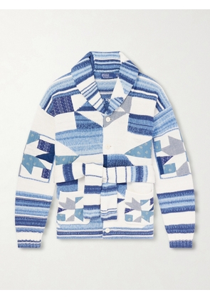 Polo Ralph Lauren - Shawl-Collar Patchwork Cotton and Linen-Blend Cardigan - Men - Blue - S