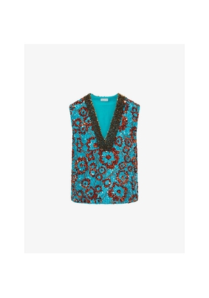 Womens Dries Van Noten Embellished Sleeveless Woven Top