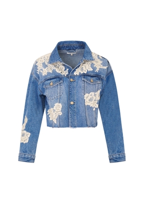 LoveShackFancy Amana Lace-Detailed Denim Jacket - Moda Operandi