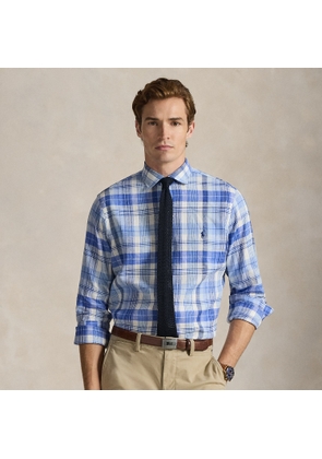 Custom Fit Plaid Linen-Blend Shirt