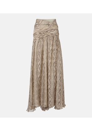 Elie Saab Snake-print silk chiffon maxi skirt