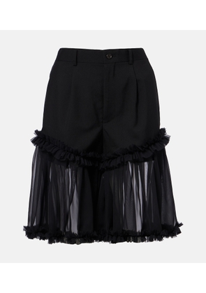 Noir Kei Ninomiya Ruffled tulle and wool shorts